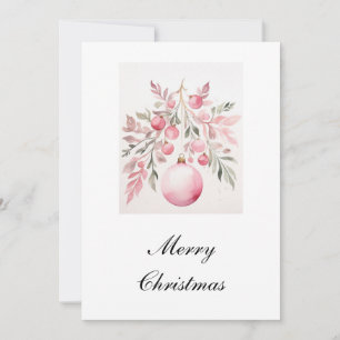 Watercolor Pink Greenerenery Bauble Weihnachtskart Feiertagskarte