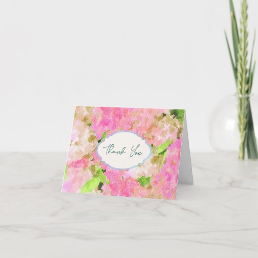 Watercolor Pink Hydrangea Garden Wedding Monogram Dankeskarte (Vorderseite)