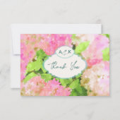 Watercolor Pink Hydrangea Garden Wedding Monogram Dankeskarte (Vorderseite)
