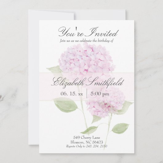 Watercolor Pink Hydrangea Invitation Einladung (Vorderseite)
