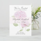 Watercolor Pink Hydrangea Invitation Einladung (Stehend Vorderseite)