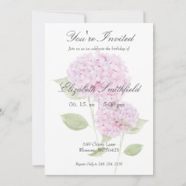 Watercolor Pink Hydrangea Invitation Einladung