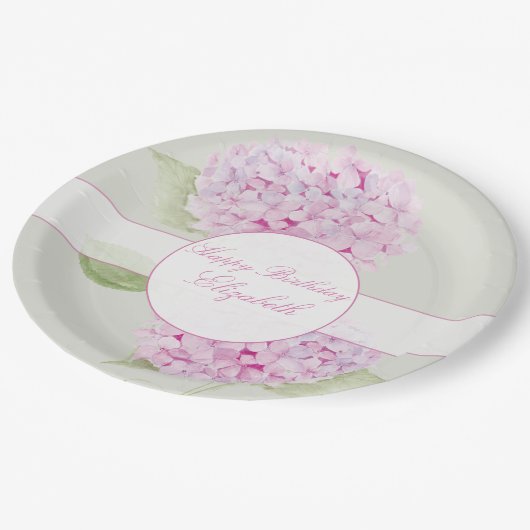 Watercolor Pink Hydrangea Invitation Pappteller (Schrägansicht)