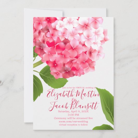 Watercolor Pink Hydrangea Virtual Wedding Einladung (Vorderseite)