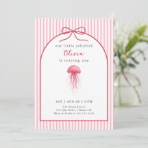 Watercolor Pink Jellyfish Bow Girl 1st Birthday