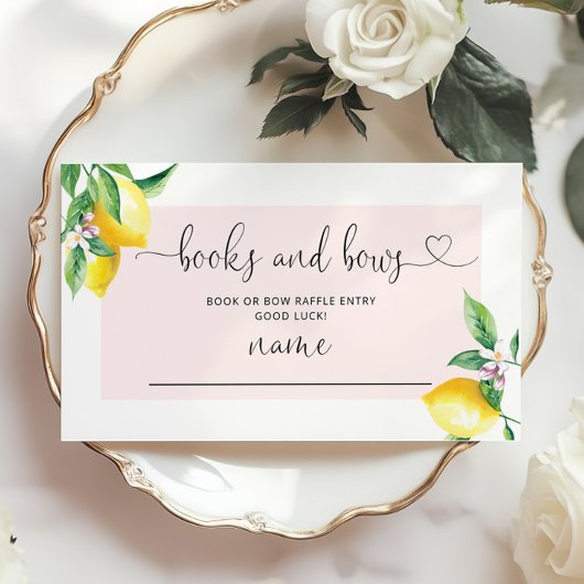 Watercolor pink lemon Books and Bows Raffle Begleitkarte