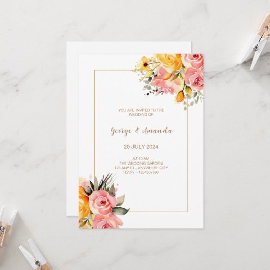 Watercolor Pink Lemonade Hochzeit Einladung (Vorderseite/Rückseite Beispiel)