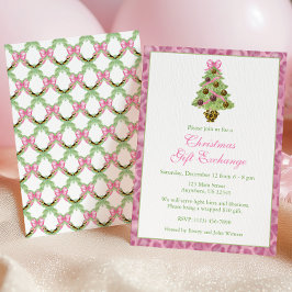 Watercolor Pink Leopard Christmas Tree Party Einladung