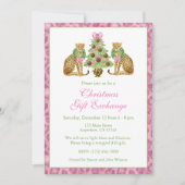 Watercolor Pink Leopard Christmas Tree Party Einladung (Vorderseite)