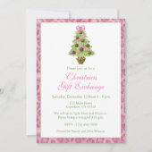 Watercolor Pink Leopard Christmas Tree Party Einladung (Vorderseite)