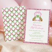 Watercolor Pink Leopard Monogram Crest Party Einladung