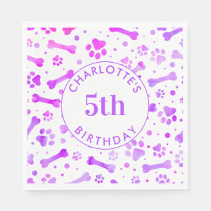Watercolor Pink Lila Paw Prints Geburtstagsparty Serviette