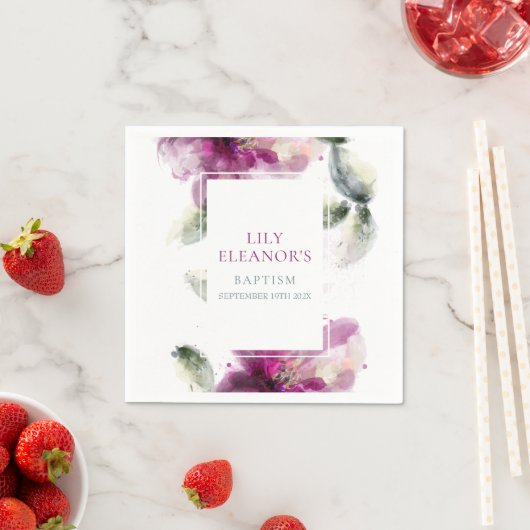 Watercolor Pink Lily Taufe Christening Serviette (Beispiel)