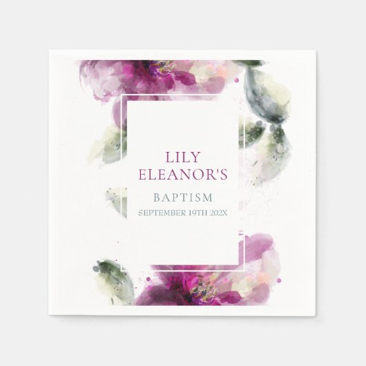 Watercolor Pink Lily Taufe Christening Serviette (Vorderseite)