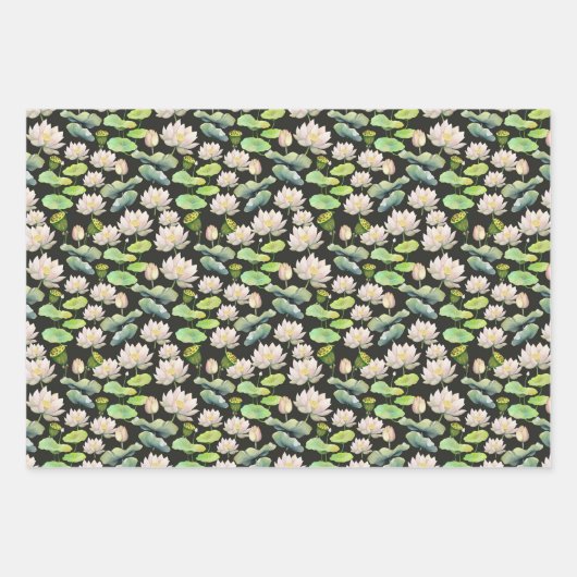 Watercolor Pink Lotus Seamless Pattern Geschenkpapier Set (Vorderseite)