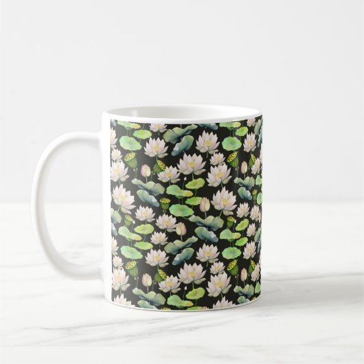 Watercolor Pink Lotus Seamless Pattern Kaffeetasse (Links)