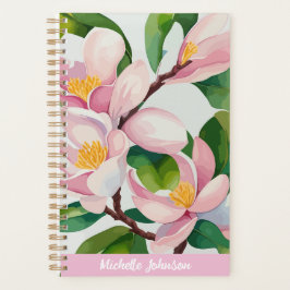 Watercolor Pink Magnolia Moderne Kunst, Dichtung u Planer