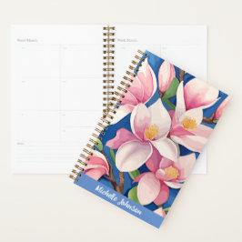 Watercolor Pink Magnolia Moderne Kunst, Dichtung u Planer