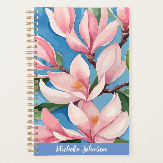 Watercolor Pink Magnolia Moderne Kunst, Dichtung u Planer (Vorderseite)