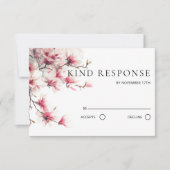Watercolor Pink Magnolia QR Code Wedding RSVP Karte (Vorderseite)