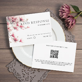Watercolor Pink Magnolia QR Code Wedding  RSVP Karte