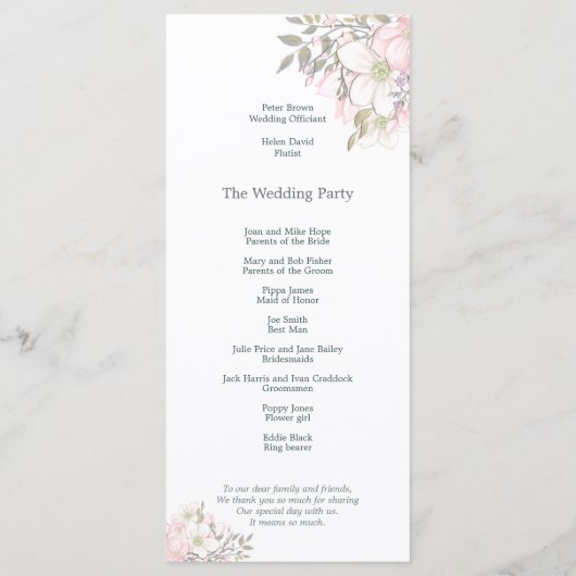 Watercolor Pink Magnolias Butterfly Script Hochzei Programm (Rückseite)