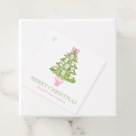 Watercolor Pink Mahjong Weihnachtsbaum Geschenkanhänger (Beispiel)