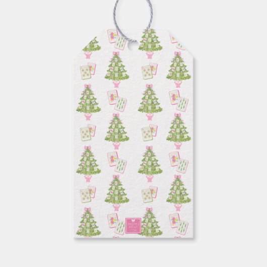 Watercolor Pink Mahjong Weihnachtsbaum Geschenkanhänger (Rückseite)