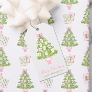 Watercolor Pink Mahjong Weihnachtsbaum Geschenkanhänger