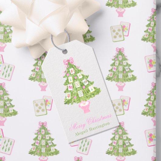 Watercolor Pink Mahjong Weihnachtsbaum Geschenkanhänger