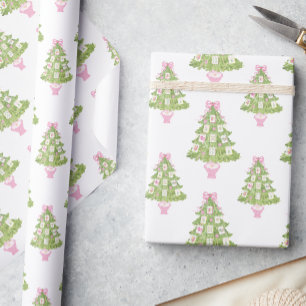 Watercolor Pink Mahjong Weihnachtsbaum Geschenkpapier