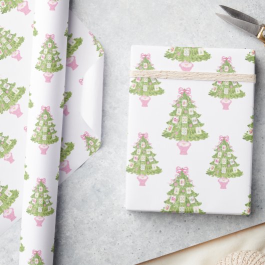 Watercolor Pink Mahjong Weihnachtsbaum Geschenkpapier