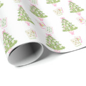 Watercolor Pink Mahjong Weihnachtsbaum Geschenkpapier (Rolleneckpunkt)