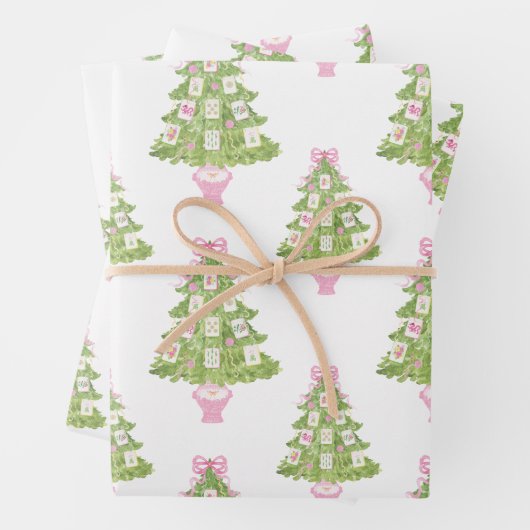 Watercolor Pink Mahjong Weihnachtsbaum Geschenkpapier Set (Beispiel)