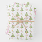 Watercolor Pink Mahjong Weihnachtsbaum Geschenkpapier Set (Beispiel)