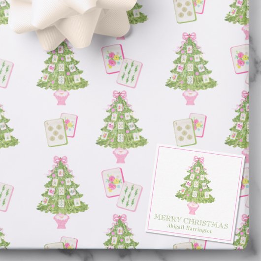 Watercolor Pink Mahjong Weihnachtsbaum Mitteilungskarte