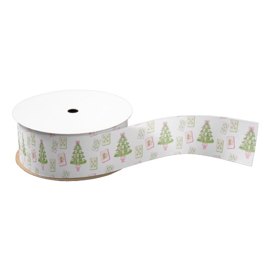 Watercolor Pink Mahjong Weihnachtsbaum Ripsband (Spule)
