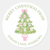 Watercolor Pink Mahjong Weihnachtsbaumgeschenk Runder Aufkleber (Vorderseite)