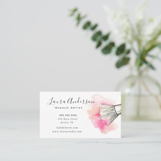 Watercolor Pink Makeup artist Business Card Visitenkarte (Stehend Vorderseite)