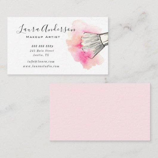 Watercolor Pink Makeup artist Business Card Visitenkarte (Vorne/Hinten)