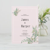 Watercolor pink mint flower bouquet Wedding Einladung (Stehend Vorderseite)