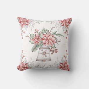Watercolor Pink Mistletoe Weihnachtsglocke Kissen