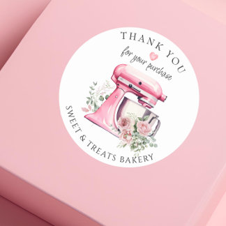 Watercolor Pink Mixer Bäckerei Danke Runder Aufkleber