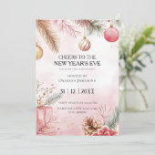 Watercolor Pink New Year's Eve Party Einladung (Stehend Vorderseite)