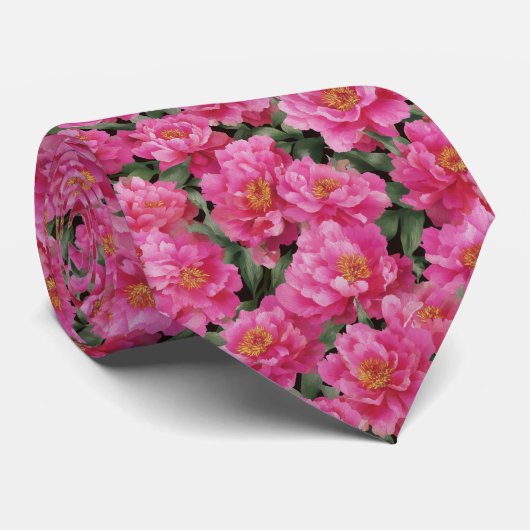 Watercolor Pink Peonies Floral Pattern Krawatte (Gerollt)
