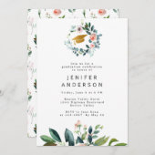 Watercolor Pink Peonies Wreath Graduation Party Einladung (Vorne/Hinten)