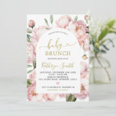 Watercolor Pink Peony Floral Arch Baby Brunch Einladung (Stehend Vorderseite)