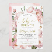 Watercolor Pink Peony Floral Arch Baby Brunch Einladung (Vorne/Hinten)