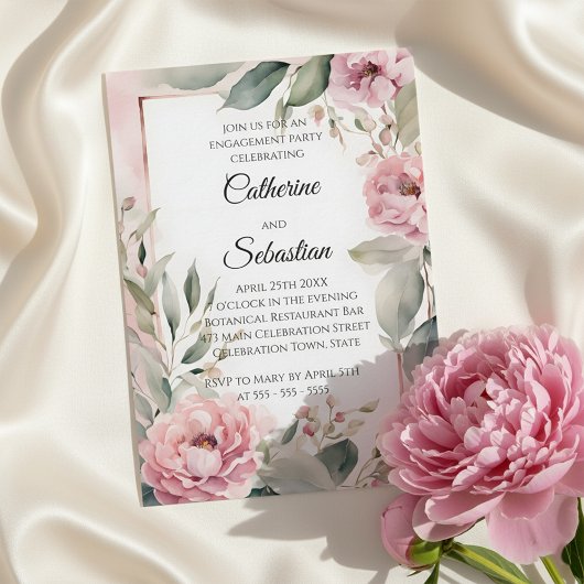 Watercolor Pink Peony Floral Engagement Party Einladung