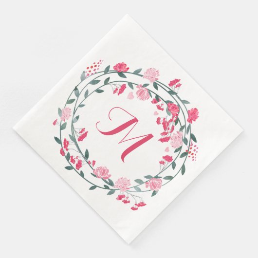 Watercolor Pink Peony Monogram Wreath Serviette (Ecke)